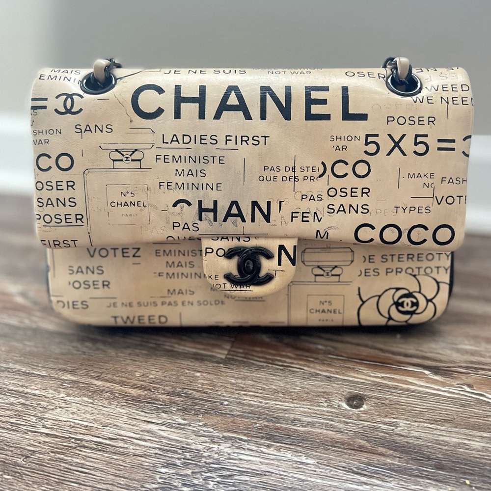 Chanel Classic Flap Graffiti Limited Edition Runway Newspaper Shoulder Bag